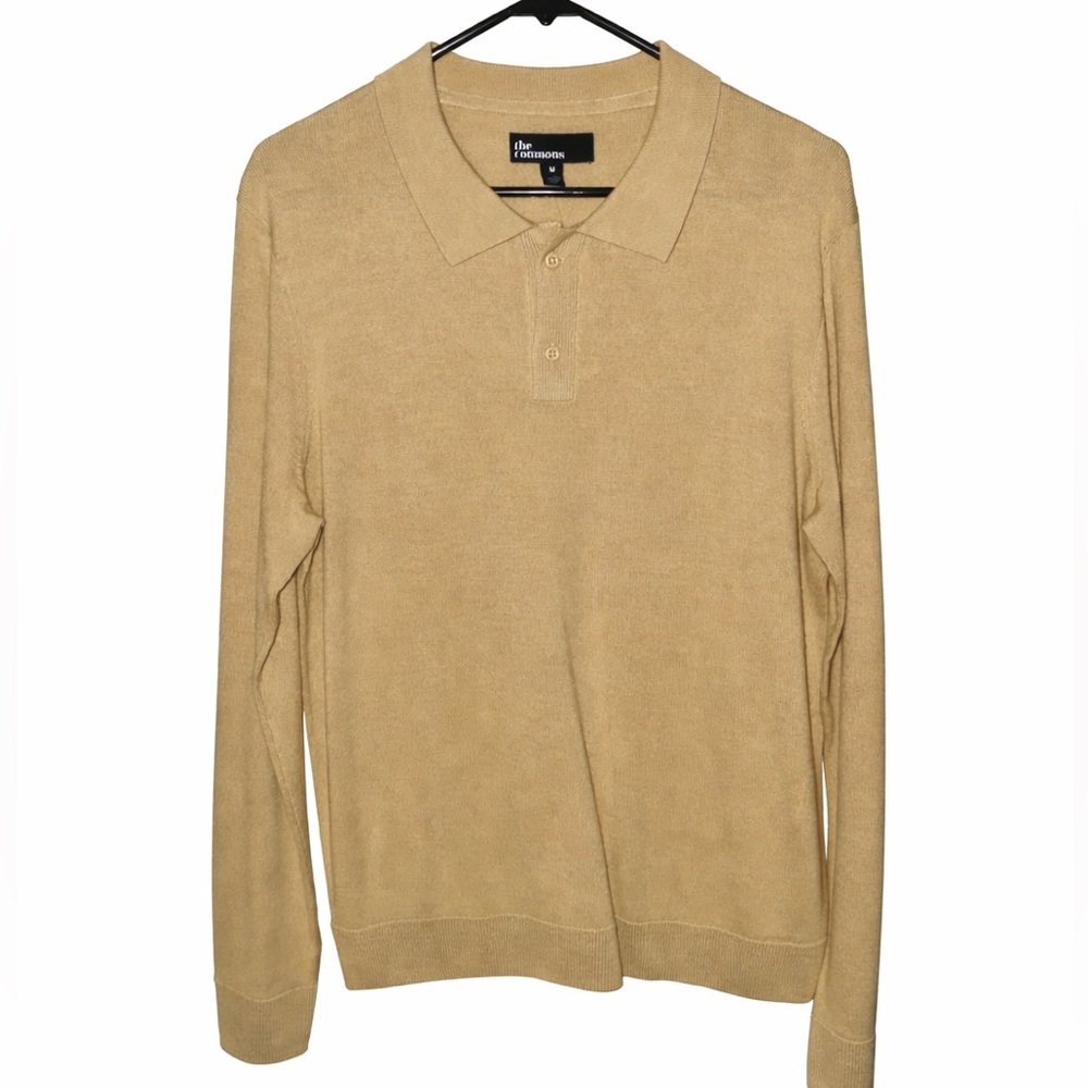 NWT The Commons Merino Wool Polo Sweater Tan Beige Medium